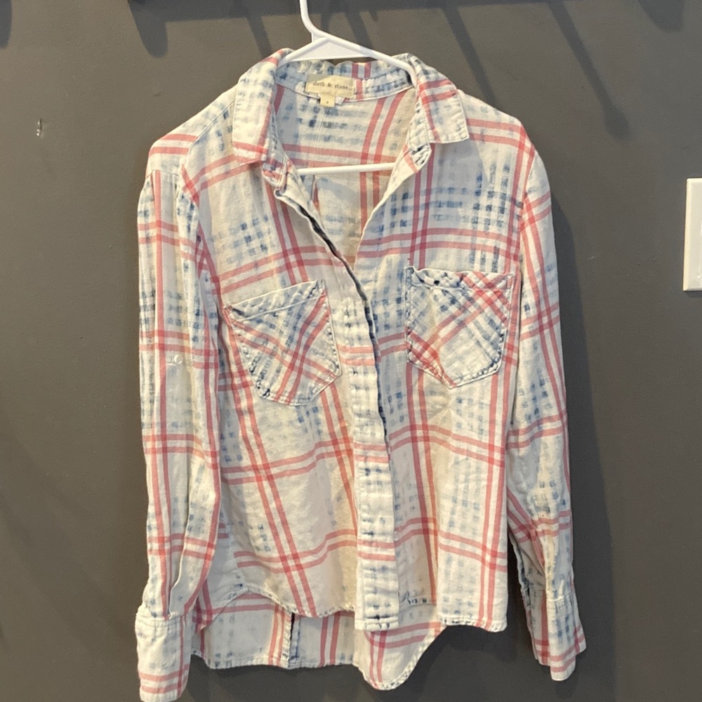 Anthropologie plaid and denim look buttondown top great condition size small
